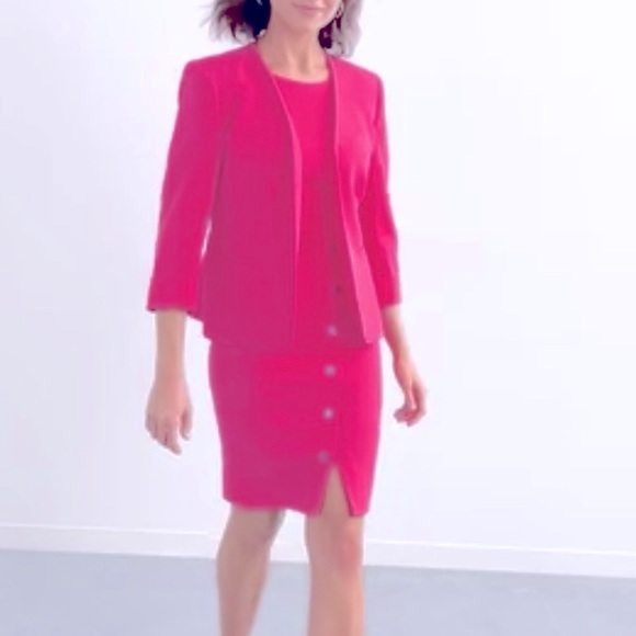 Kasper Hot Pink Snap Design Sleeveless Lined Sheath Dress - Picture 4 of 11